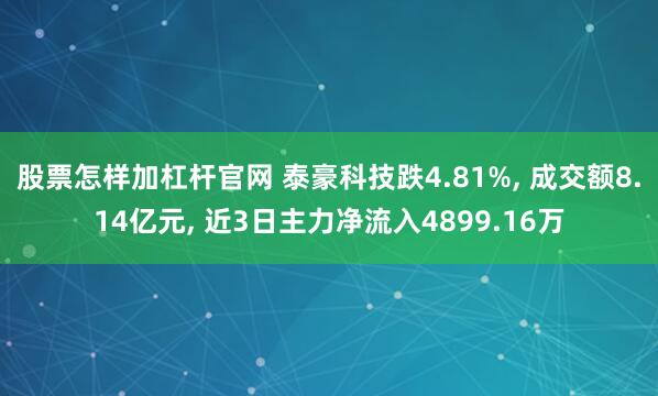 股票怎样加杠杆官网 泰豪科技跌4.81%, 成交额8.14亿元, 近3日主力净流入4899.16万